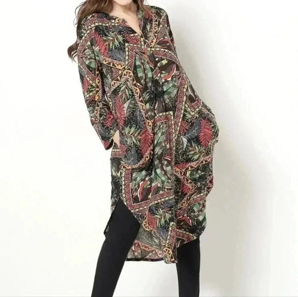 Attitudes by Renee Regular Global Illusions Printed Caftan Black Mosaic - Picture 1 of 10